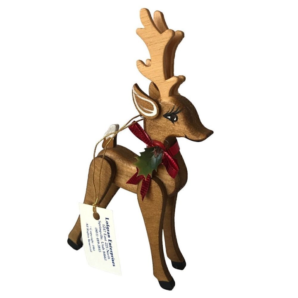 Vtg 1984 Wilderness Woods Handmade Reindeer Figurine Hanging Christmas Ornament